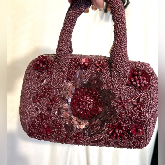 🖤🖤MADE IN INDIA GORGEOUS WINE/BURGUNDY  HANDCRAFTED BEADED BAG🖤🖤NWT - Picture 9 of 14